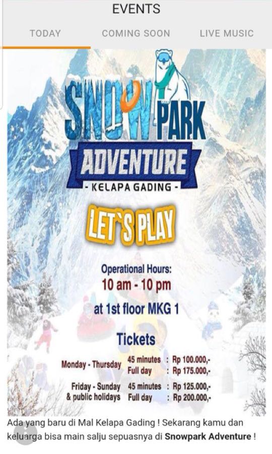 Snowpark Adventure Mall Kelapa Gading Tickets Vouchers