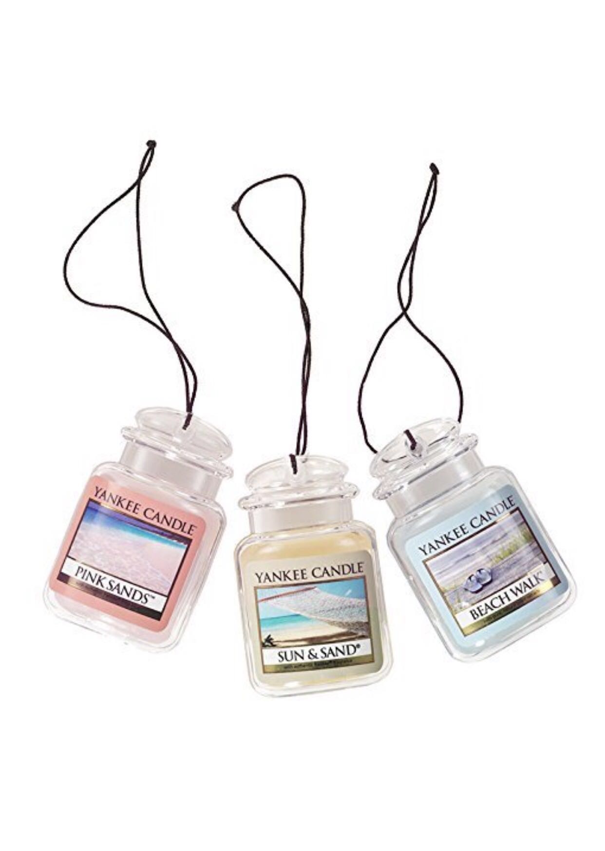 Yankee Candle Car Jar Ultimate Hanging Air Freshener 3-Pack (Beach Walk,  Pink Sands, and Sun & Sand)