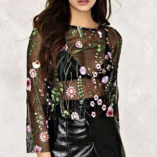 Rainforest Sheer Top Black