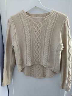 Cropped knit sweater with teddy elbow detail!