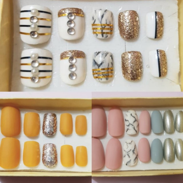 💓 pre order customized fake nails with freebies!! 💓 (Category: Hands & Nails) located in Quezon City. Submitted by jeksabel (Listing ID 162949030, Image 2). Description: LAHAT PO NG KAYA KO AY PLAIN MATTE OR GLOSSY OR GEL POLISH LANG PO. i can put studs but higher price po :) pm me sa mga colors na bet nyo :).