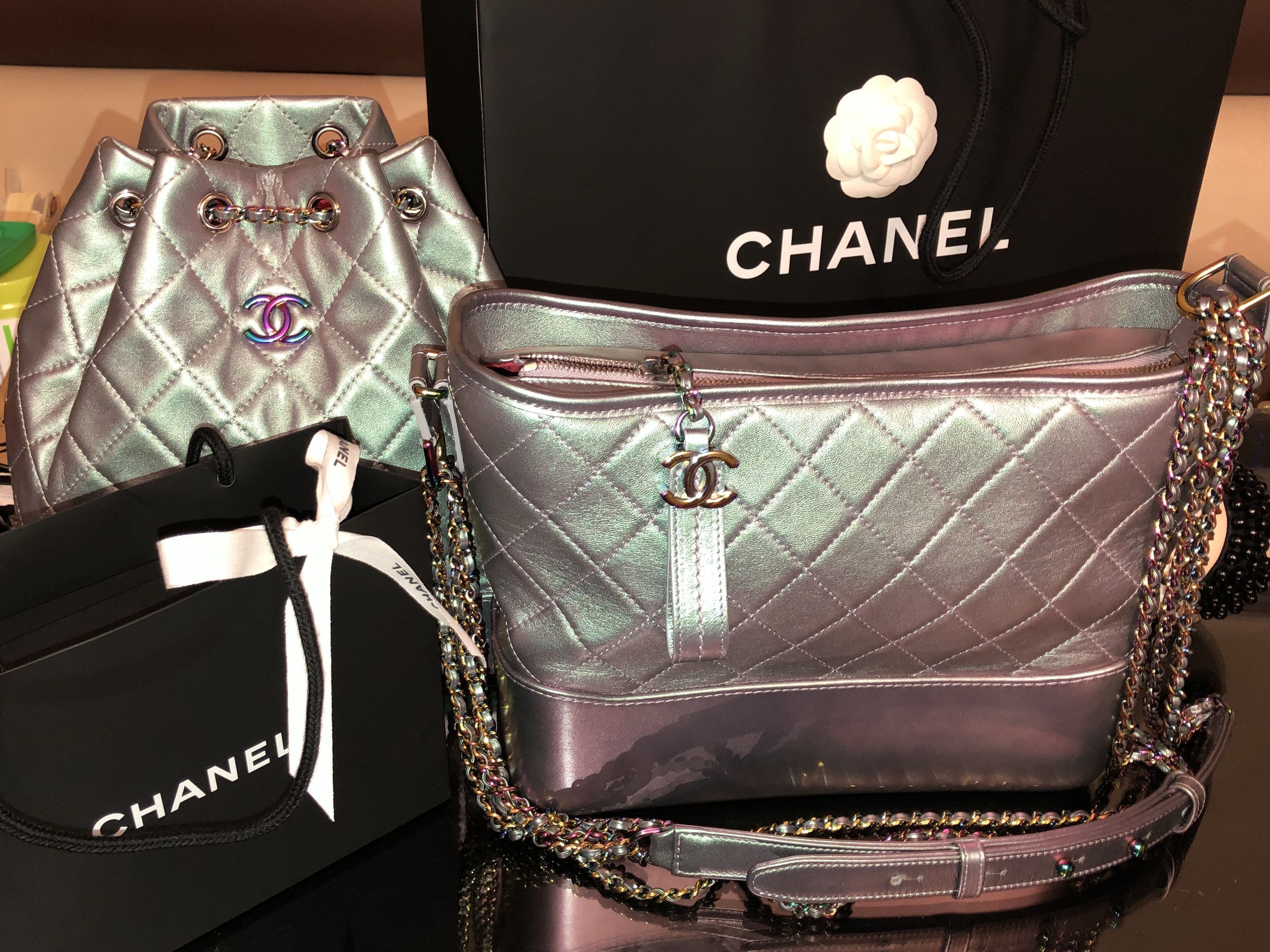 Chanel Gabrielle hobo in medium purple iridescent rainbow hardware