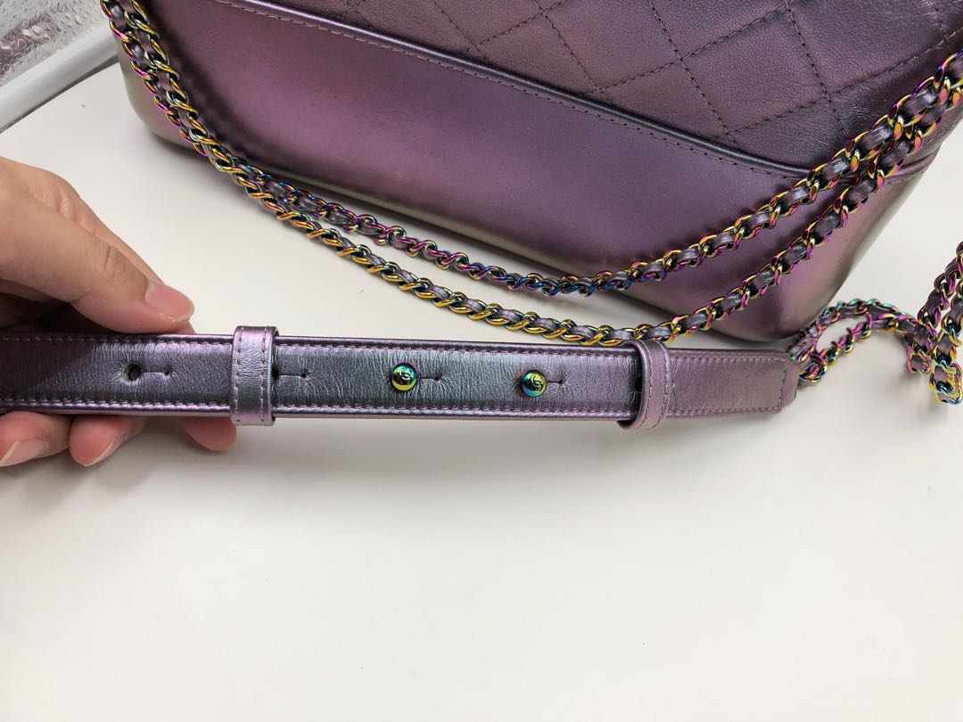 Chanel Gabrielle hobo medium purple iridescent and rainbow hardware,  Luxury, Bags & Wallets on Carousell