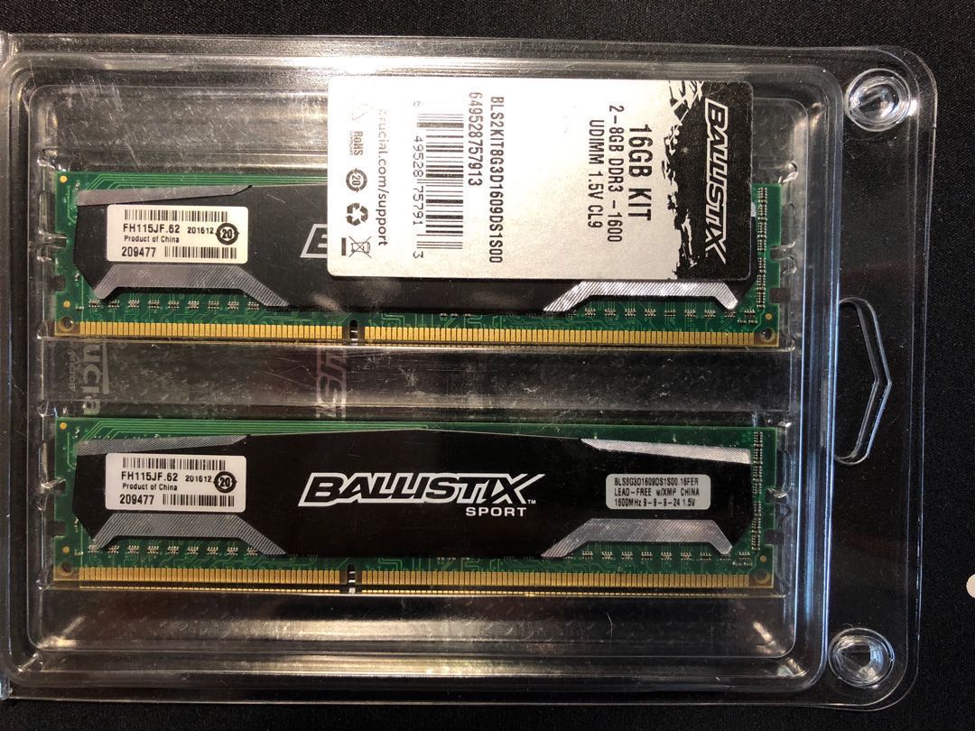Crucial Ballistix 16GB DDR3 1600Mhz RAM Memory Kit 8GB x2 Computers Tech Parts Accessories Networking on Carousell