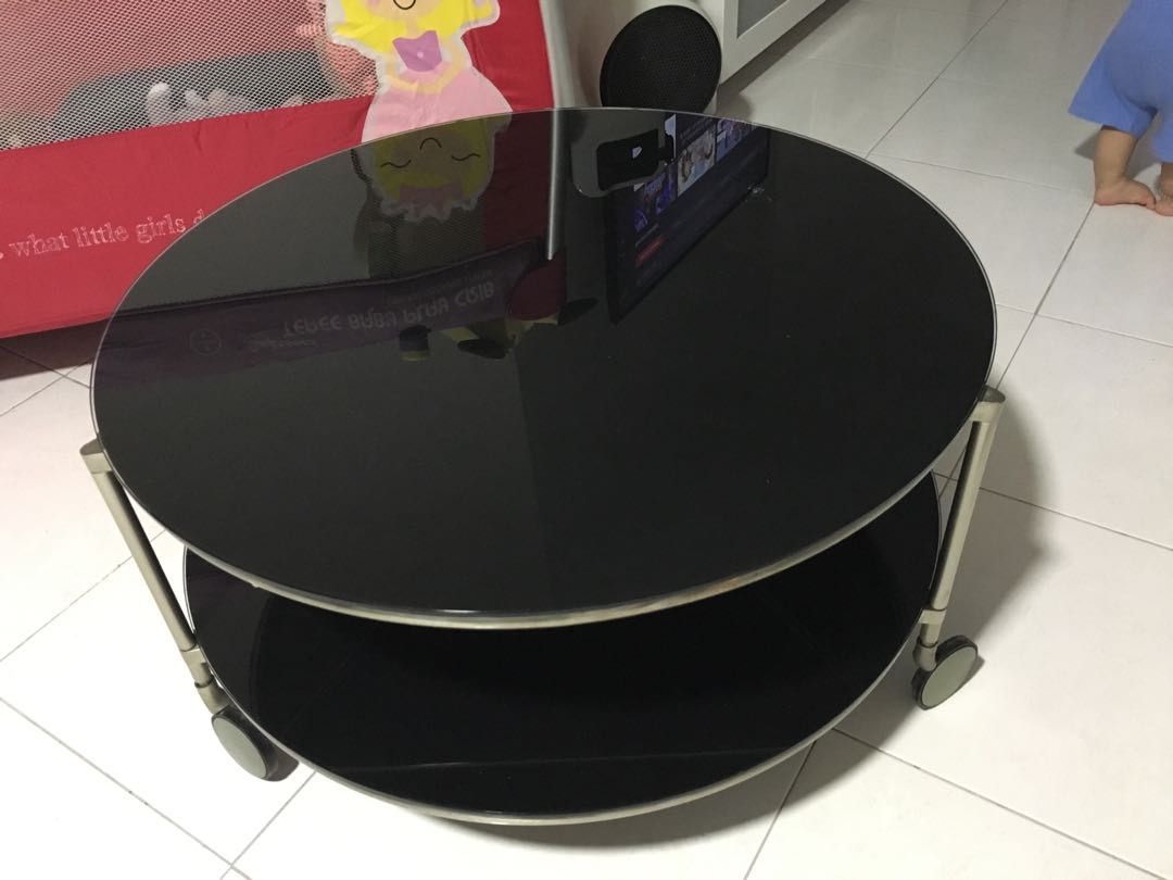 Ikea Black Tempered Glass Round Coffee Table Furniture Tables