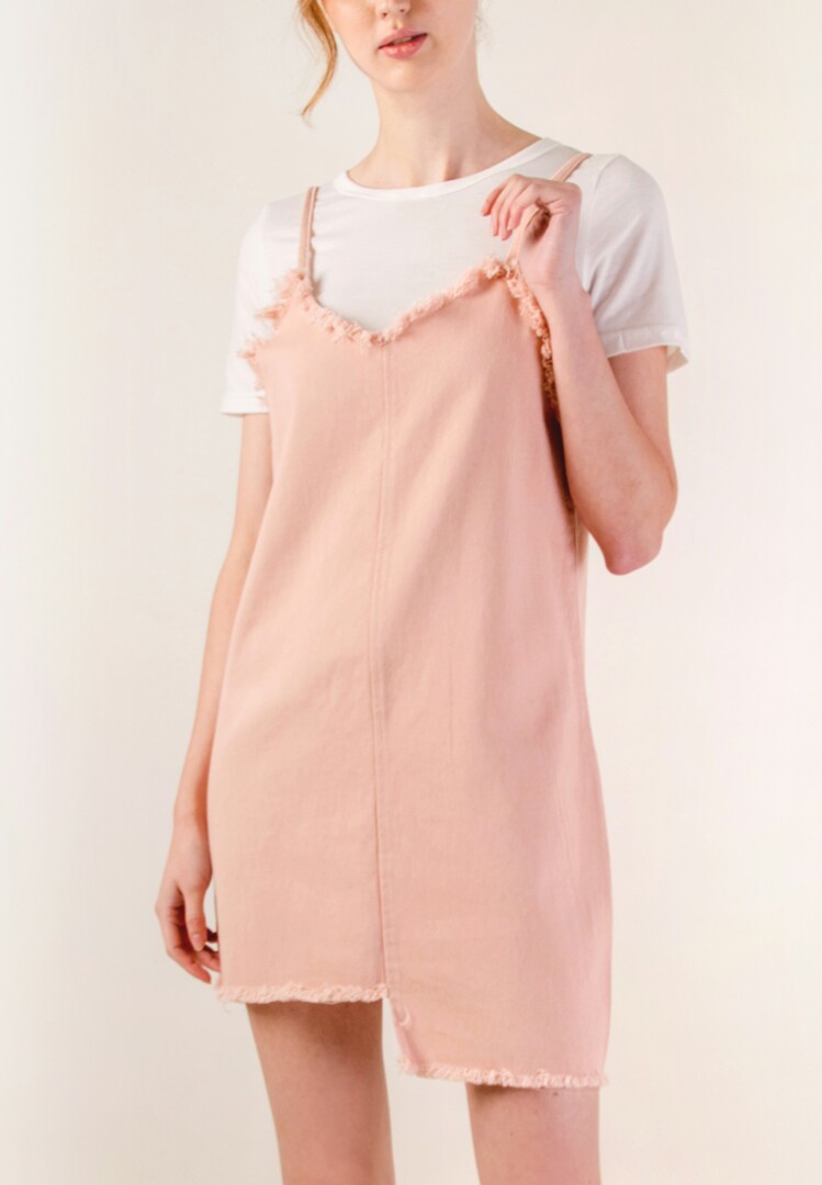 pink denim overall dress