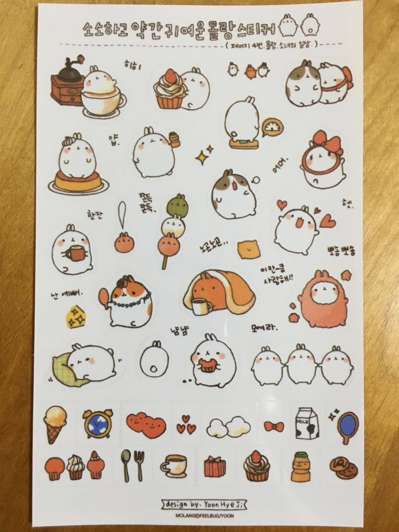 Korean Rabbit Sticker Stickers Molang Cute Korean Rabbit, Hobbies & Toys, Stationery & Craft ...
