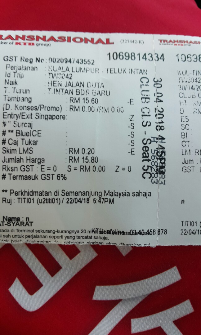 Transnational Bus Ticket Kl To Teluk Intan Tickets Vouchers Attractions Tickets On Carousell