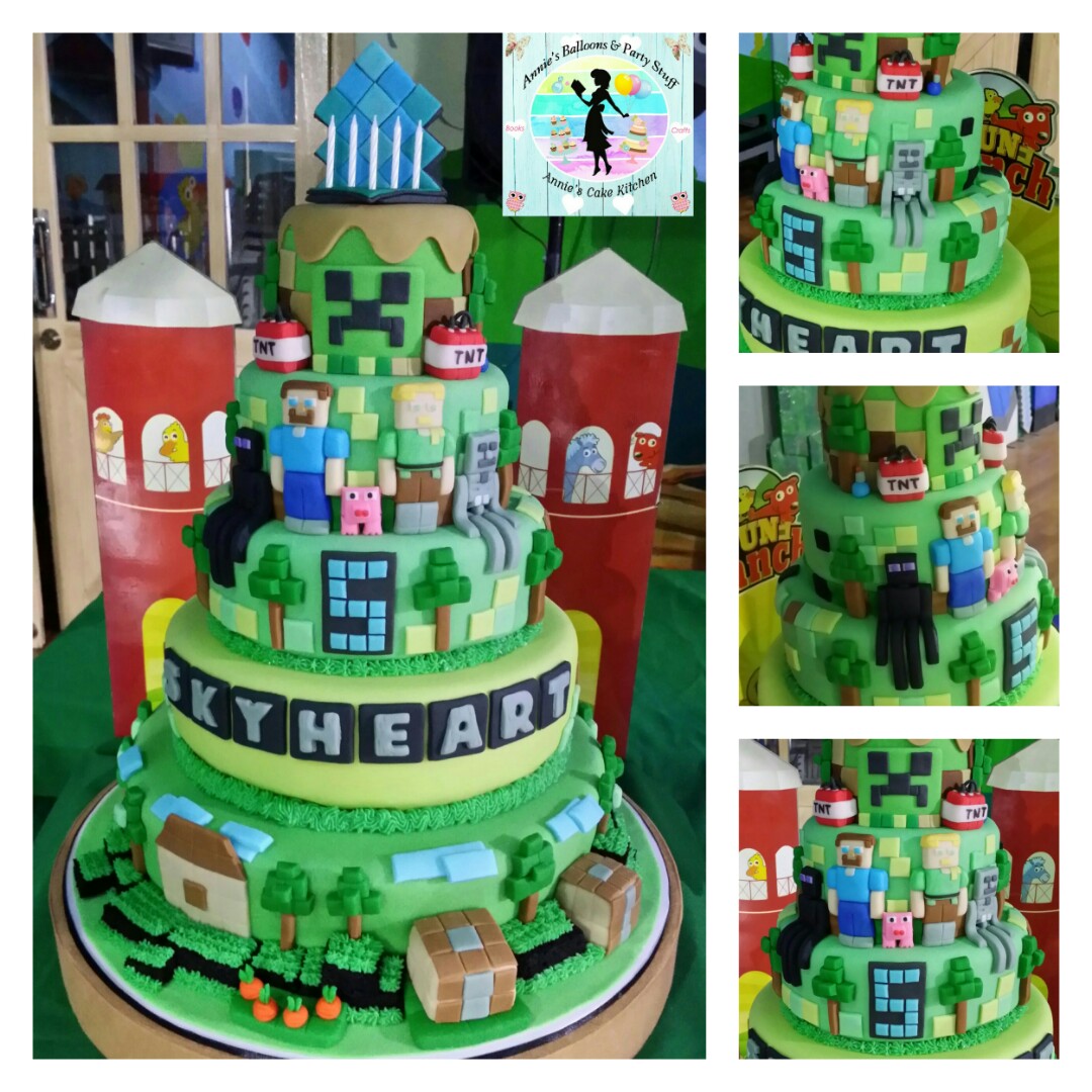 5 Layer Minecraft Fondant Cake For 5th Birthday All Edible On