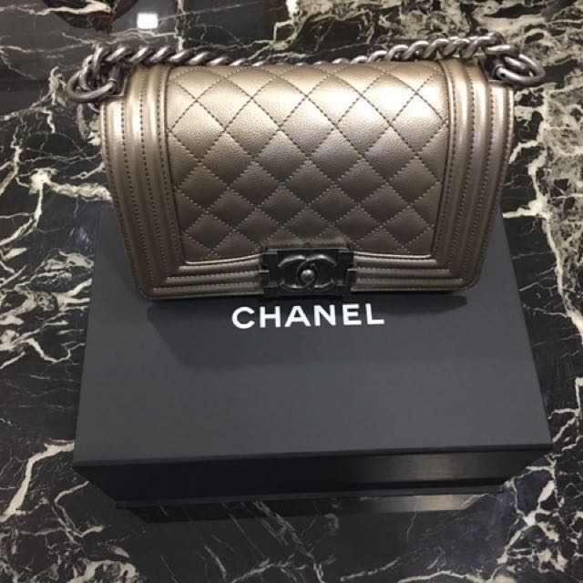 Authentic Chanel Boy Metallic Grained Calfskin Ruthenium tone metal Copper Luxury Bags Wallets on Carousell