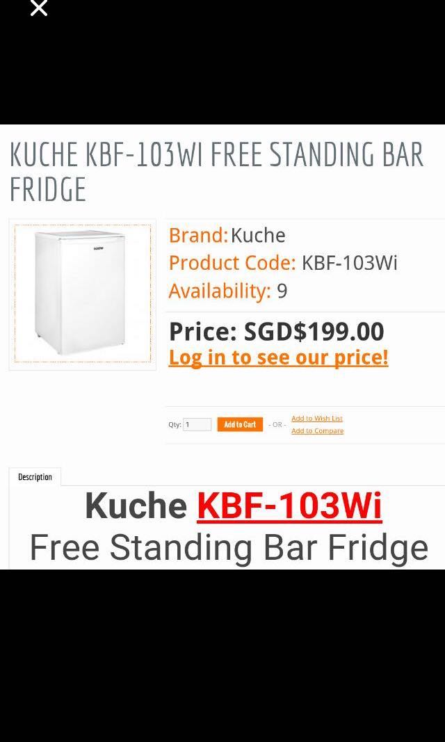 Kuche 97 Litre Bar Fridge (KBF103W), TV & Home Appliances, Kitchen