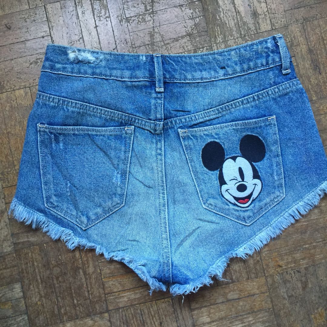 Mickey mouse h m high waist denim shorts