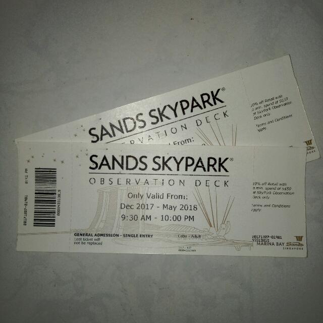 Sands Skypark Observation Deck Admission Tickets x2, Tickets & Vouchers