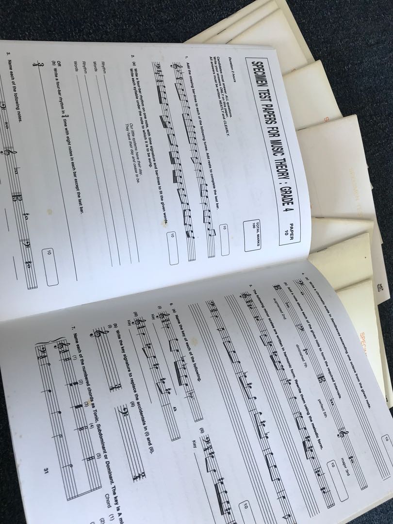 Specimen test paper for music theory Gr4, Hobbies & Toys, Books