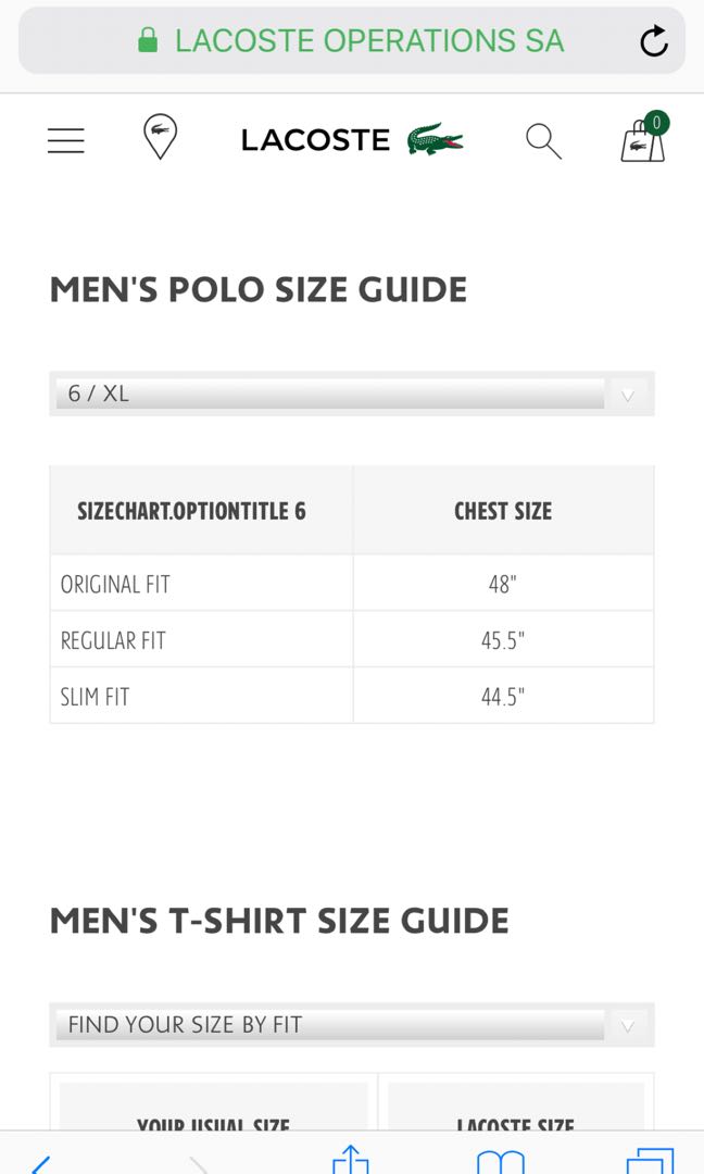 Lacoste polo size chart clearance