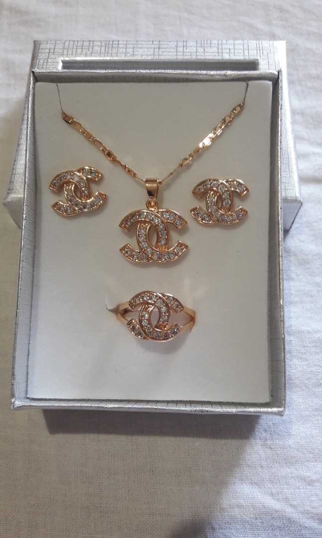 Chanel Earrings,Necklace Set.Rose Gold