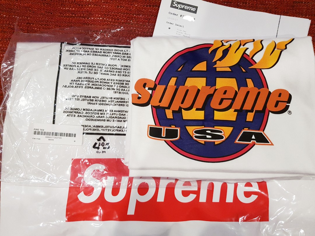 Supreme Fire Tee White FW17 Men s Fashion Tops Sets Tshirts