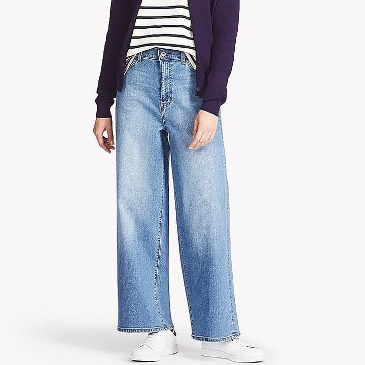 Uniqlo high rise wide leg jeans, Fesyen 