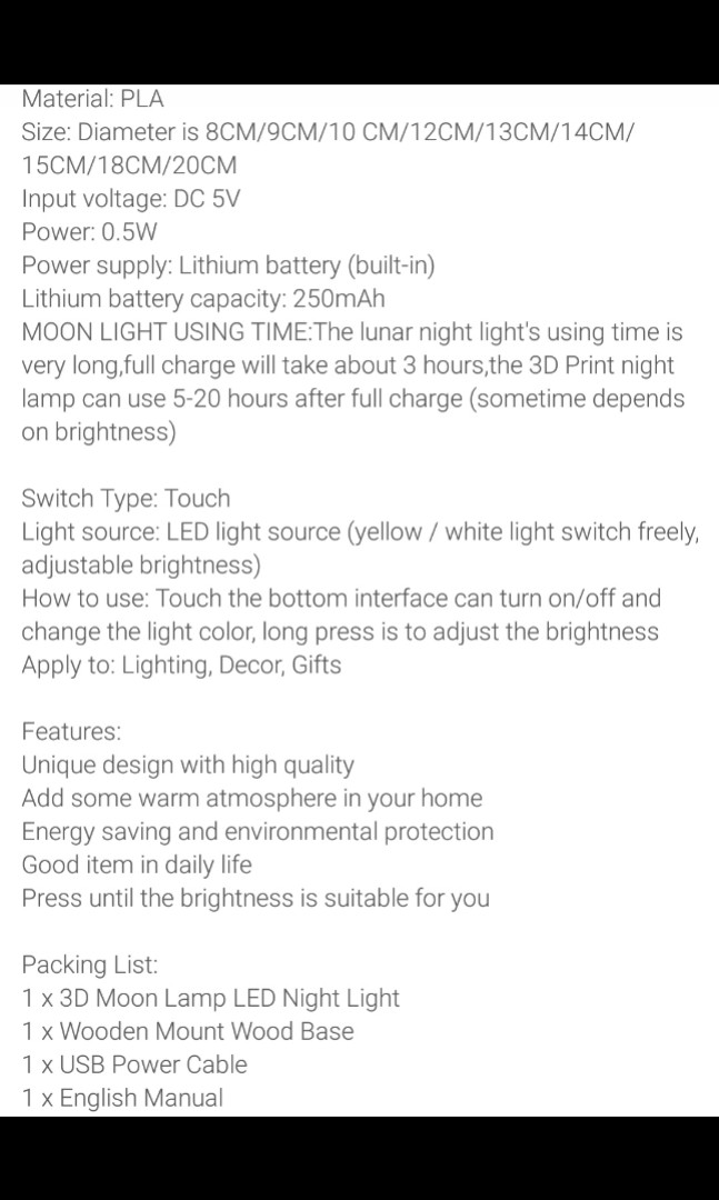 3d Moon Lamp Night Light Touch Switch Lights Glow Home Share This Listing