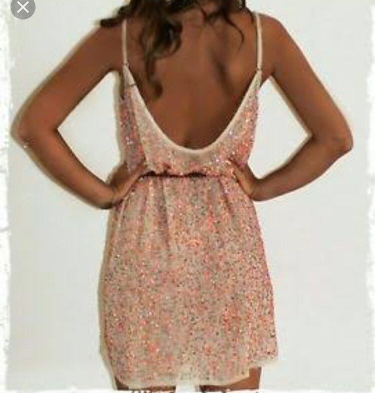 coral sequin dress