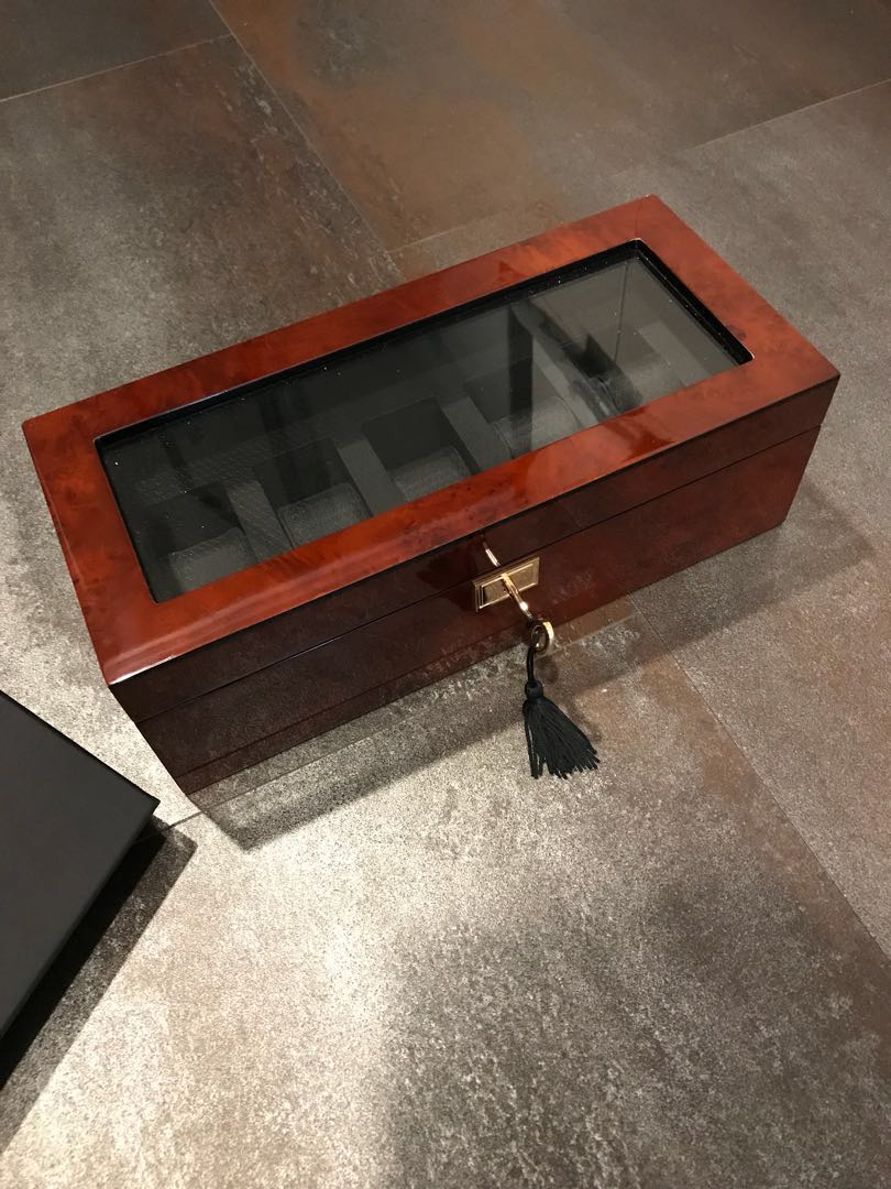 Authentic Wolf Savoy 5 Piece Watch Box In Solid Burlwood