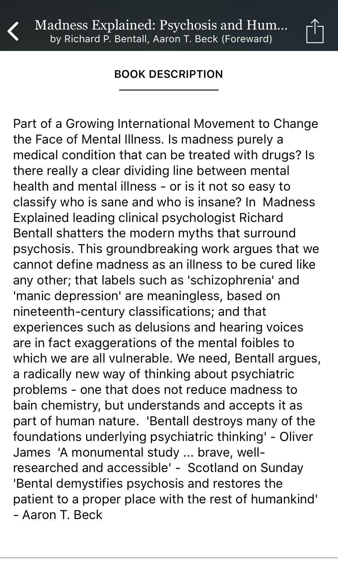 Madness Explained (Category: Children's Books) located in Singapore. Submitted by deniall (Listing ID 167086961, Image 2). Description: Great book for budding psychologists or anyone with interest in mental illnesses in general! Rated 4.2/5 on Goodreads. See second photo for description of the book. Ordered from Book Depository. Original Price $16.65. This copy is brand new and unused!.