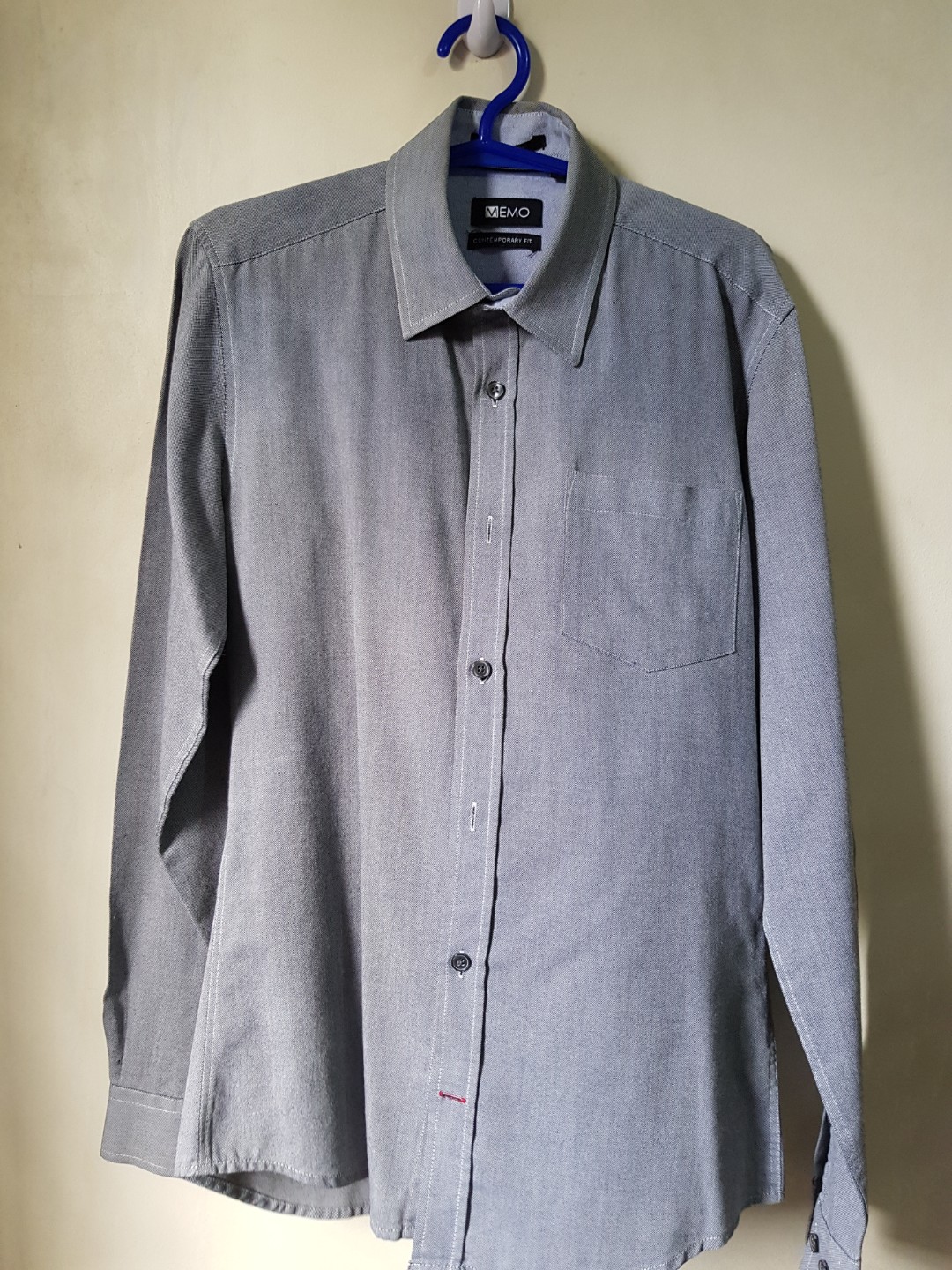 MEMO Men Plain Gray Long Sleeves Dress Shirt