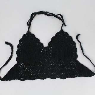 black halterneck crochet top