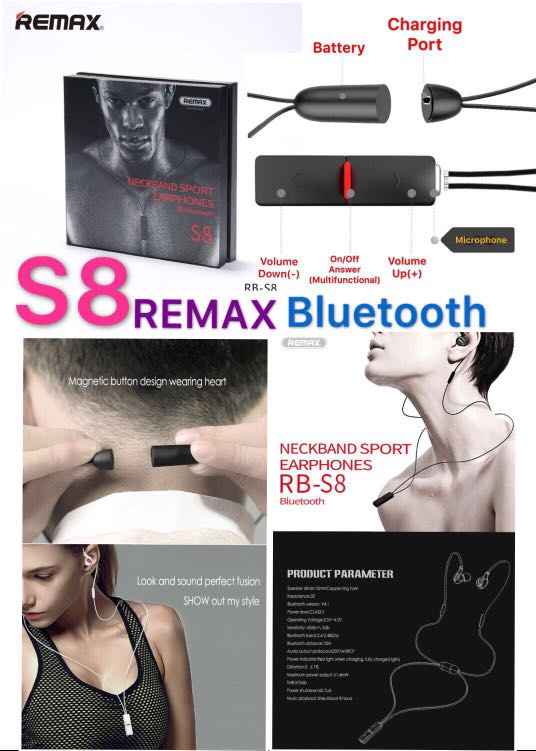 Authentic Remax RB S8 NeckBand Sports Bluetooth Earphones Mobile Phones Gadgets Mobile Gadget Accessories Other Mobile Gadget Accessories on Carousell