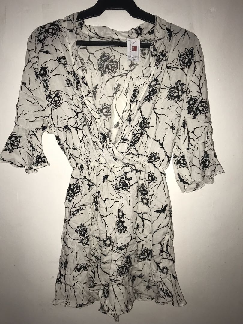 black and white floral romper