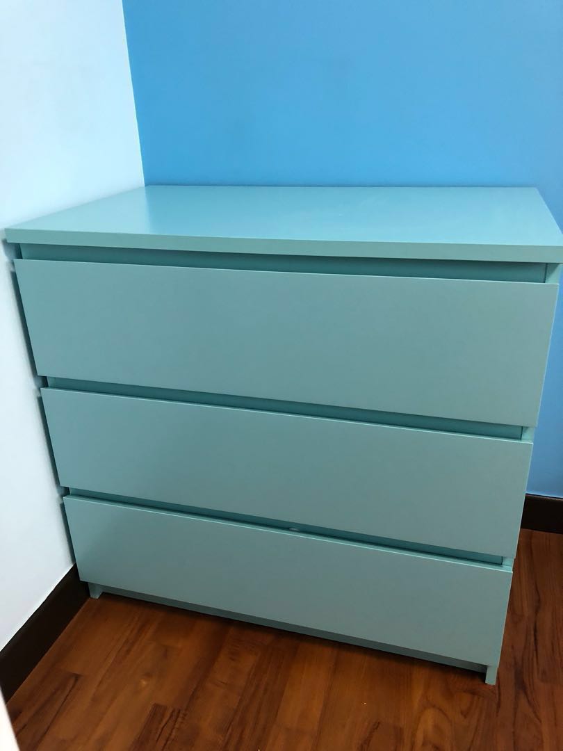 Ikea Malm Chest Of 3 Drawers Blue Furniture Shelves