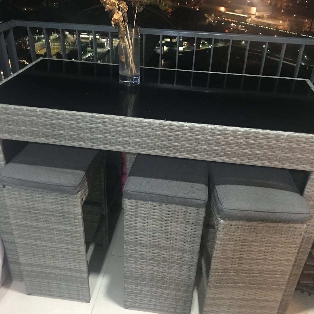 Outdoor glass table + 6 chairs, Furniture & Home Living, Furniture