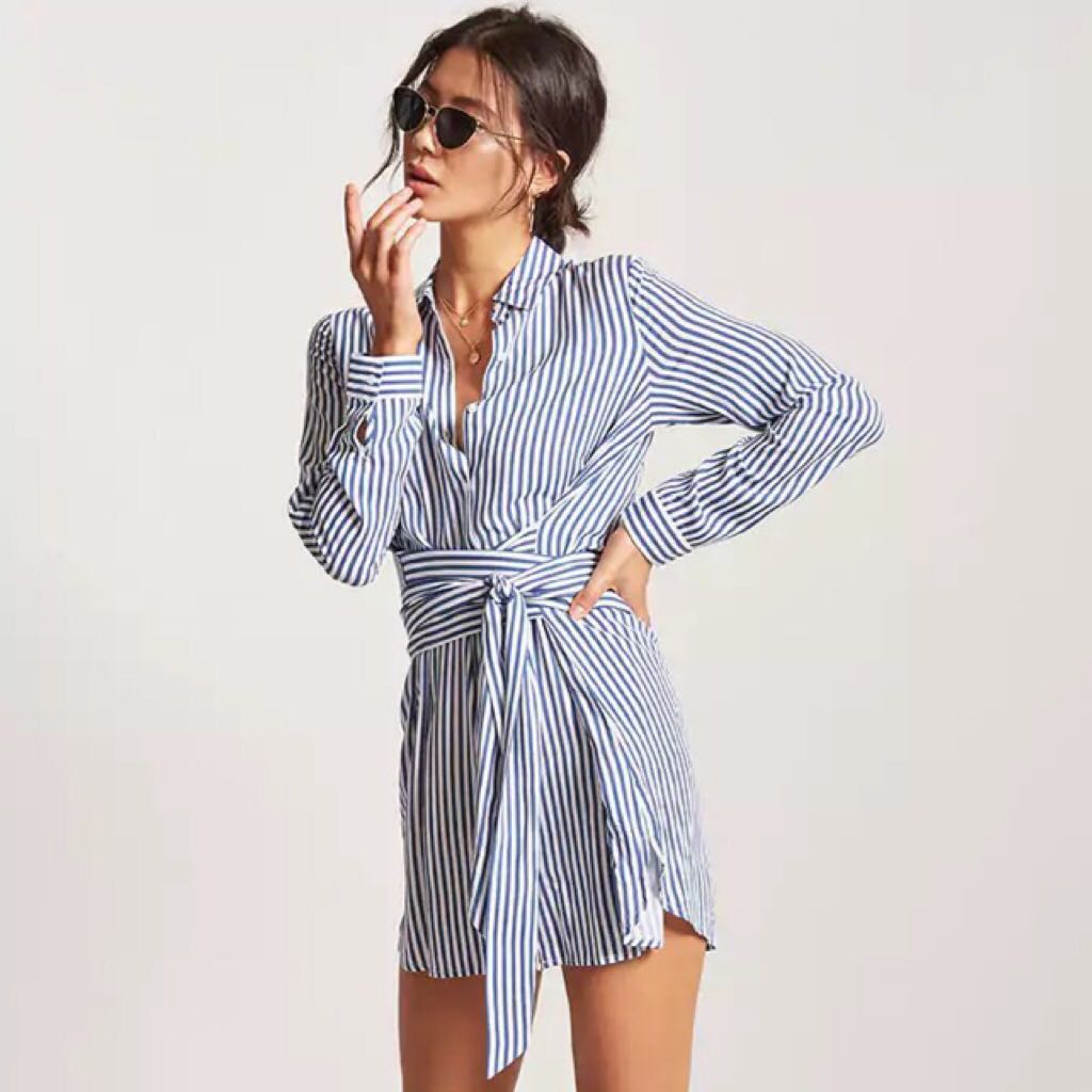 Bnwt Forever 21 Stripe Shirt Dress Women s Fashion Tops Sleeveless on Carousell