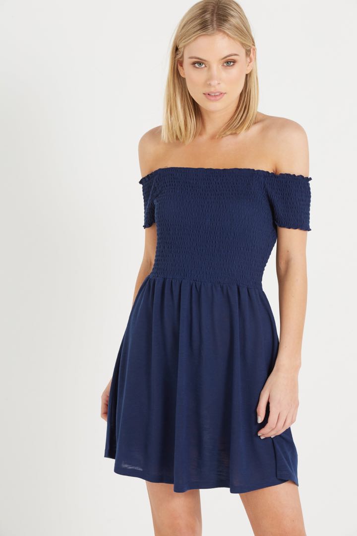 Navy off the shoulder dress clearance