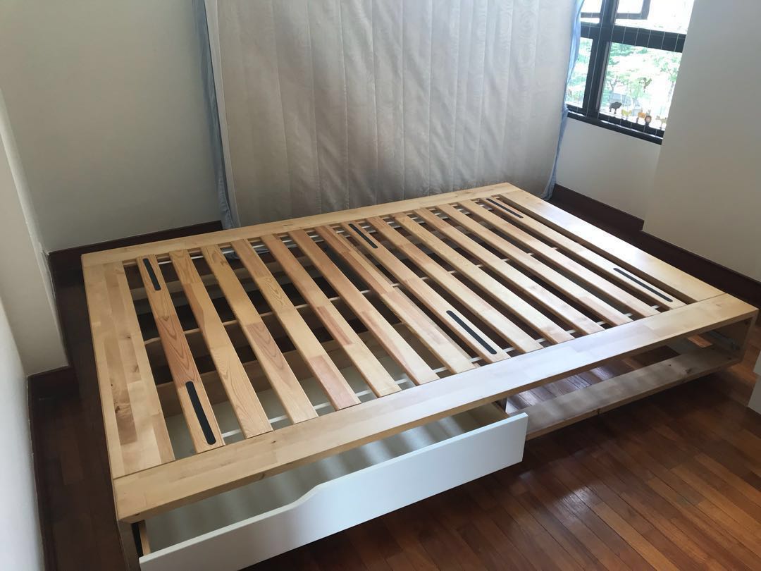 Ikea Double Bed Frame Spring Mattress With Storage Furniture