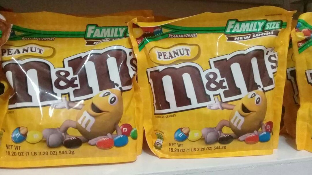 M&M peanut butter UP: $18.90 giant family size bag, Food & Drinks, Packaged  & Instant Food on Carousell