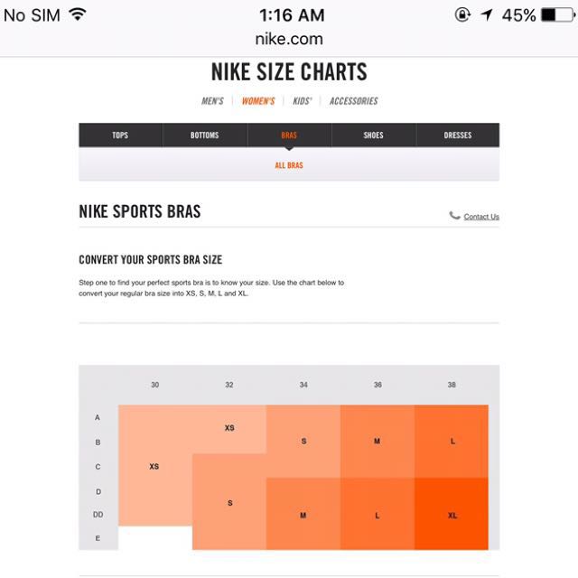 nike sports bra sizing