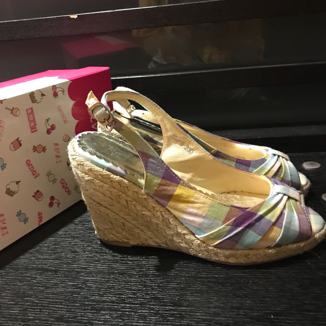 楔型底厚底涼鞋 草編 魚口 Size36 她的時尚 鞋子在旋轉拍賣