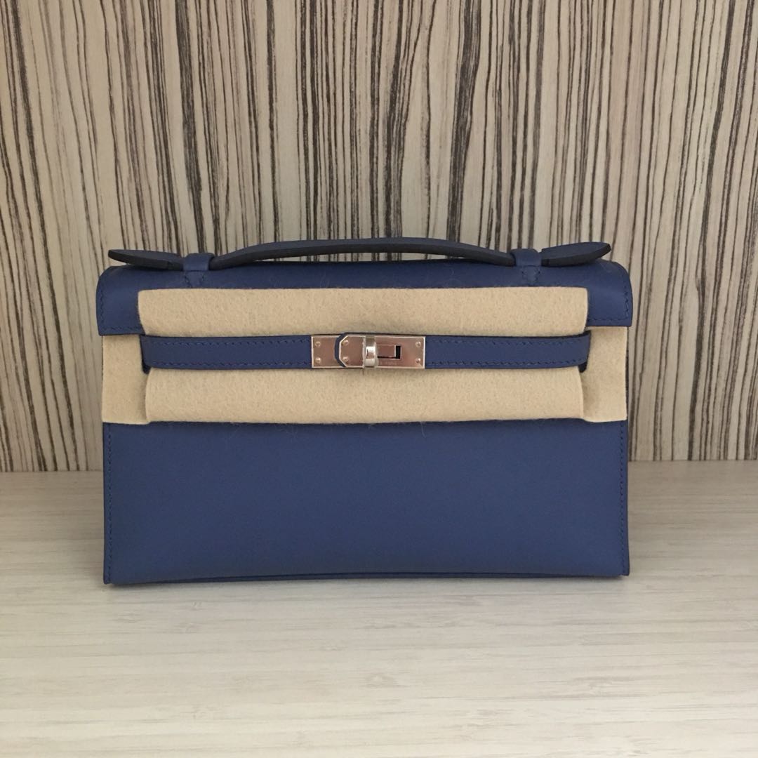 NEW Hermes Kelly Pochette Blue Glacier Ostrich Ghw, Luxury, Bags & Wallets  on Carousell