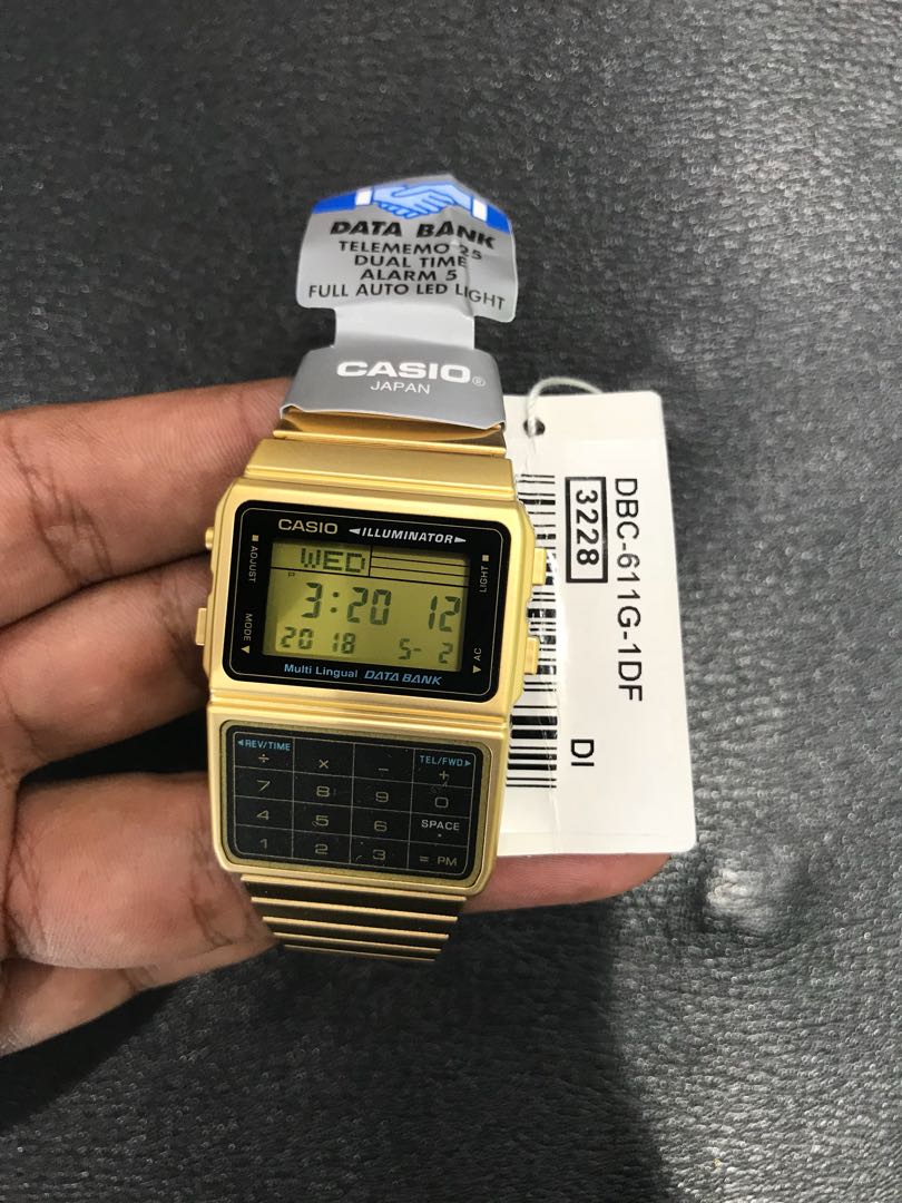 DBC611G Casio Retro Gold Calculator Watch Data Bank Japan Unisex with