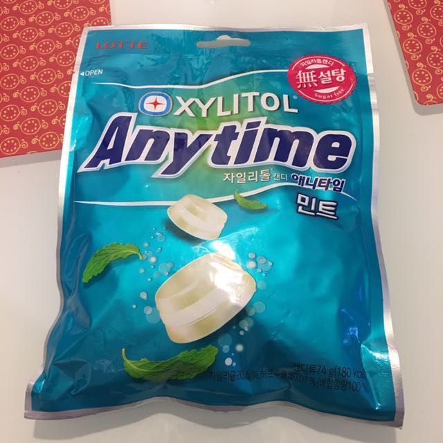 Lotte xylitol anytime sugar free milk mint candy, Food & Drinks