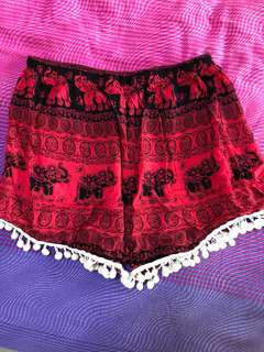 Tribal Pom-pom Elephant Shorts-Red