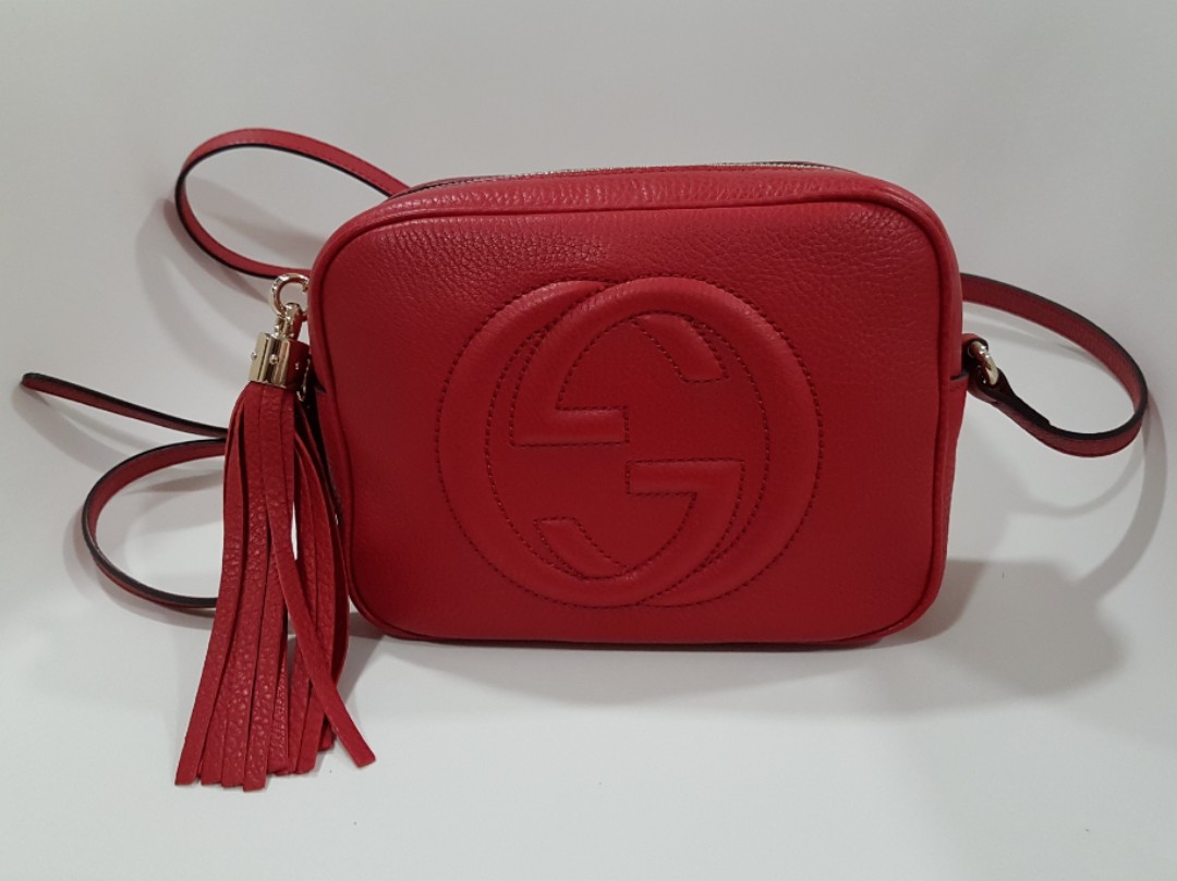 Authentic Gucci Soho Disco Bag Camera Bag Red Crossbody, Luxury, Bags