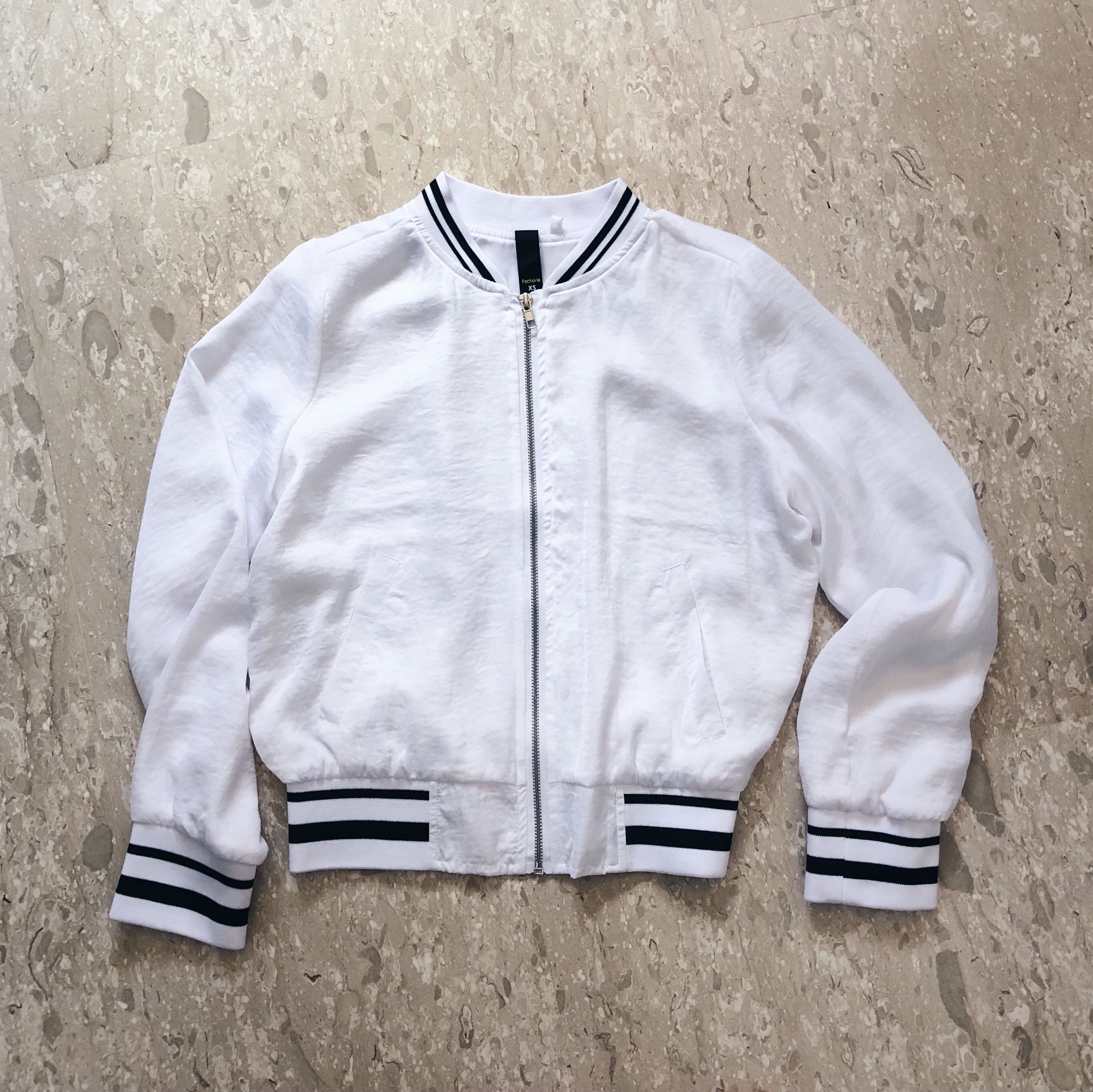 Factorie white monochrome varsity zipper jacket Women s Fashion