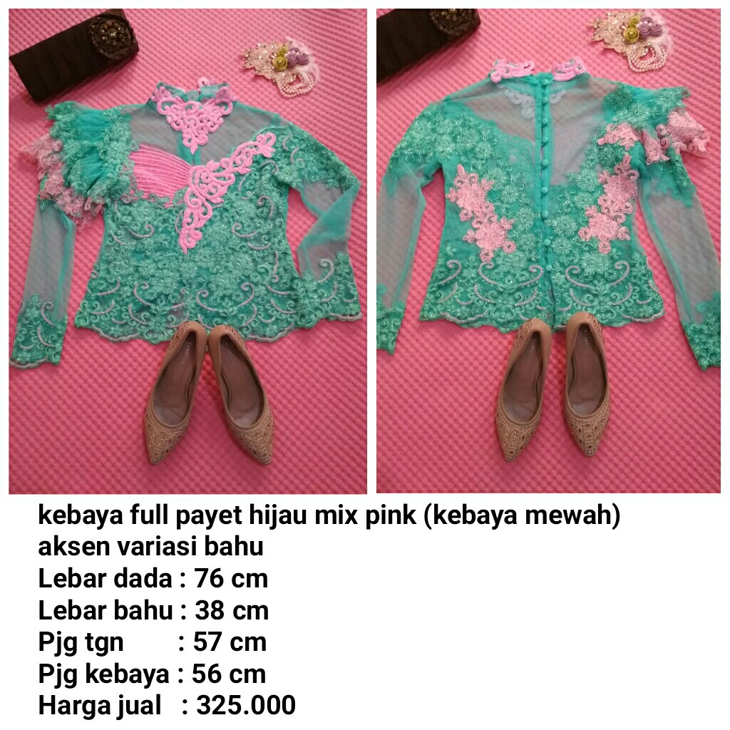 Kebaya Full Payet Hijau Mix Pink Fesyen Wanita Pakaian Wanita Di