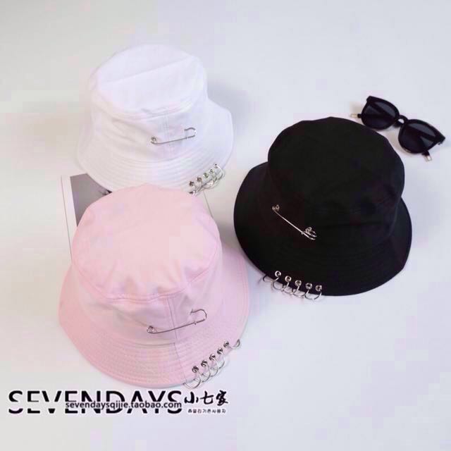 Korean Ulzzang Ring Pin Visor Fisherman Bucket Hat Unisex Cap
