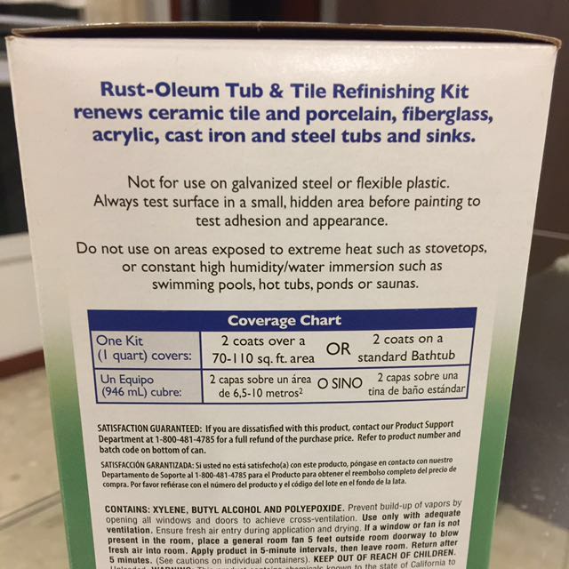 Rustoleum tub and tile refinishing kit epoxy acrylic paint, Furniture