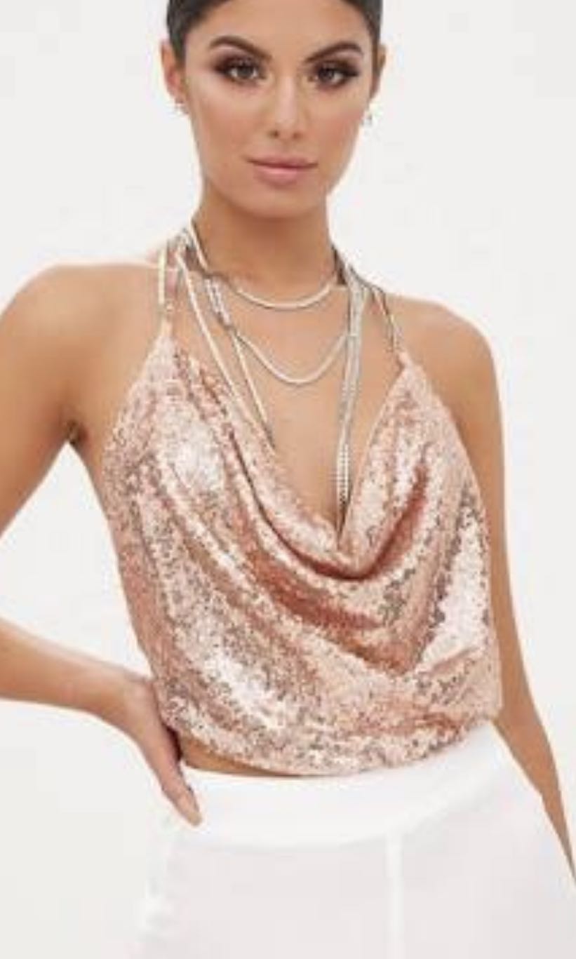 cowl neck top with sequins