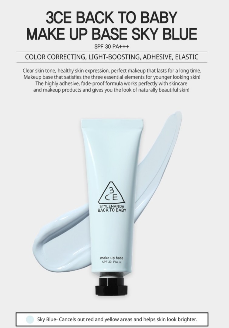 3ce Back To Baby Make Up Base Sky Blue Health Beauty Makeup On