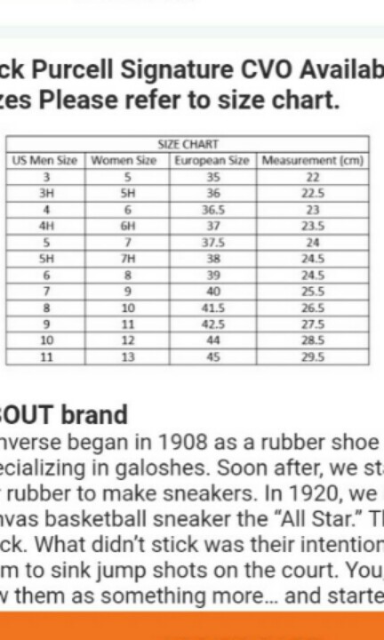 jack purcell size guide